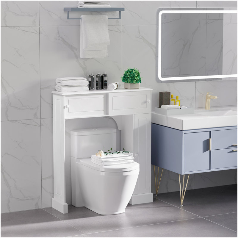 Au-dessus de la toilette, armoire de rangement autoportante avec tablettes réglables, support de toilette, économiseur d'espace, blanc