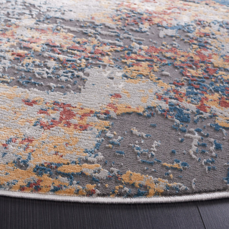 Tapis Kulig 210 ivoire / bleu rouille, Rond 6 pi 7 po