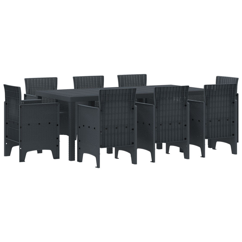 9 Piece Garden Dining Set Poly Rattan, Anthracite, 73cm H x 200cm W x 100cm D