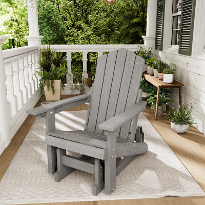 Smooth Motion Glider Adirondack Chair, 3-Position Adjustable Outdoor Chair, HDPE Easy Assembly & Ergonomic Back Support for Patio