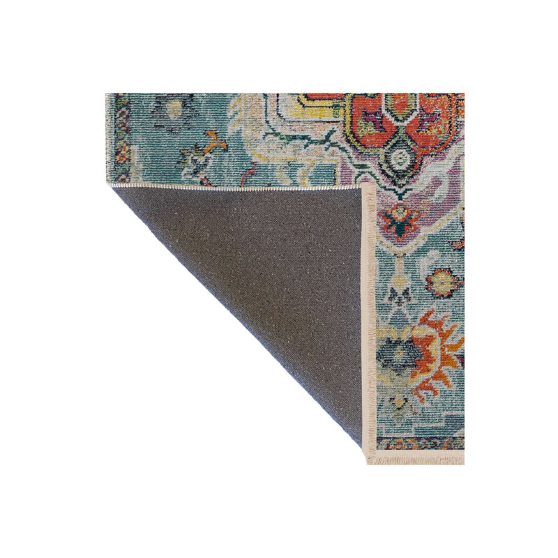 Tapis bleu lavable décoratif floral, Sous-tapis rectangulaire de 3 pi 3 po x 4 pi 11 po