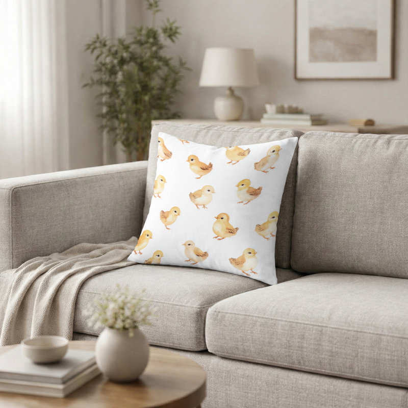 Coussin à imprimé animal - coussin jaune à motif de poussins, H 18 po x l 18 po