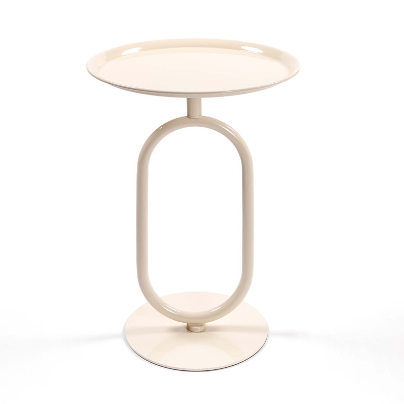 Table de bout moderne en métal en forme de lanterne, petite table d'appoint ronde, table basse cocktail, Blanc, crème