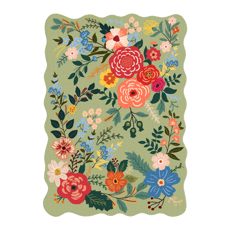 Laura Modern Floral Green Area Rug, Rectangle 8'6" x 11'6", Green