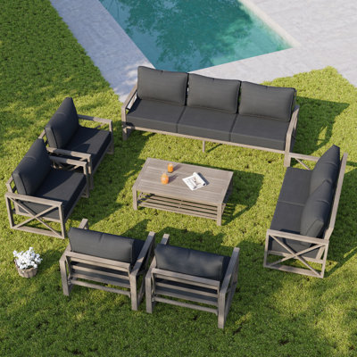 7 Pieces Modern Outdoor Furniture Patio Conversation Sets With Olefin Fabric