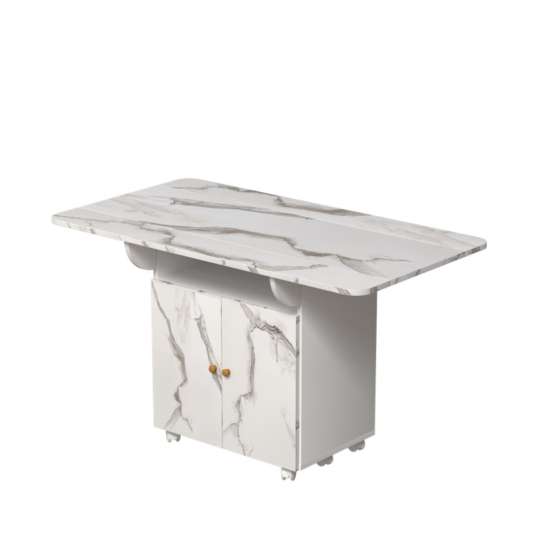 47" Wood Rolling Folding Dining Table - Small Foldable Table With Storage Space For Small Space