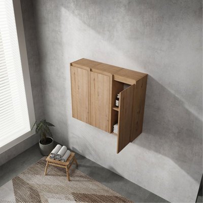 Bathroom Side Cabinet, 3-Soft Close Doors, Float Mounting Design, 12*3(KD-Packing)