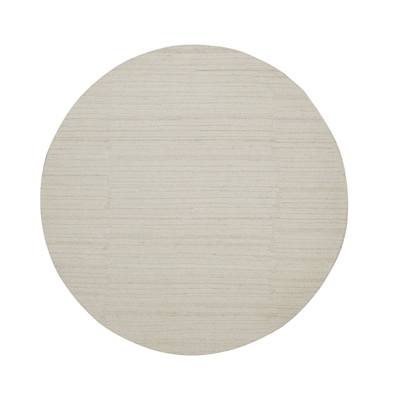 Tapis oriental rond 6 pi x 6 pi blanc, noué à la main, moderne, tissé à plat, ton sur ton, texturé, laine naturelle non teinte