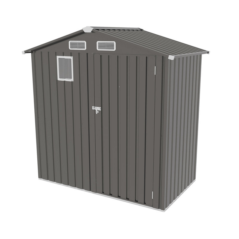 6' W× 3.6'D Metal Storage Shed - Lockable, Peaked Roof & Window - Outdoor Tool Storage, Gray