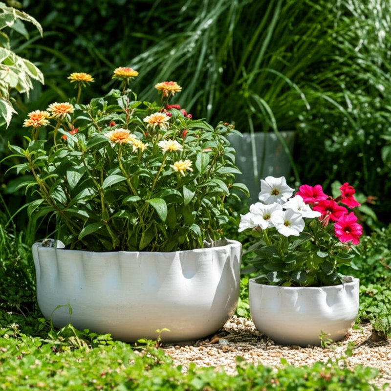 Pottery Terracotta Planters - Decorative Sculpted Design, Handcrafted Modern Style, Versatile Durable Construction - Set Of 2