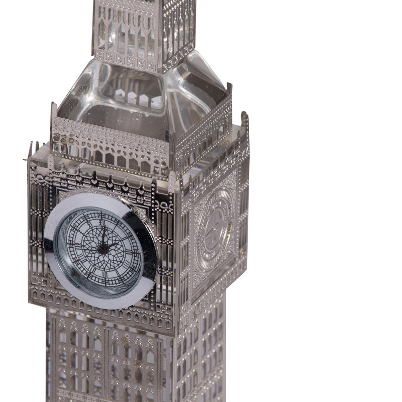 Horloge de table, Argent, H 8,7 po x l 2,2 po x p 2,2 po