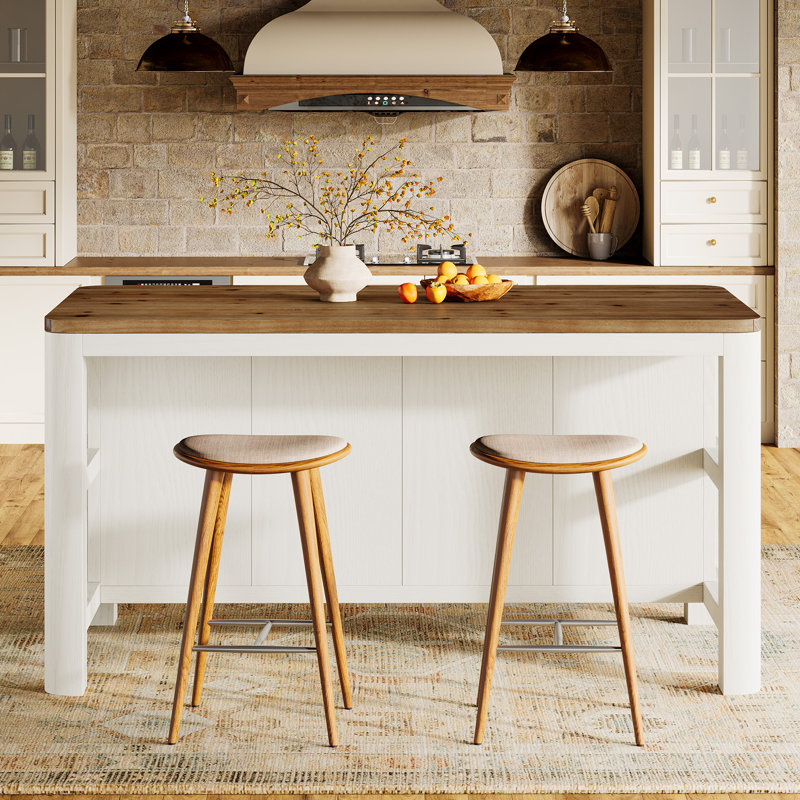 63-Inch Solid Wood Kitchen Island with Storage Shelves, Farmhouse Island Table Counter Height Bar Table for Kitchen, Dining Room