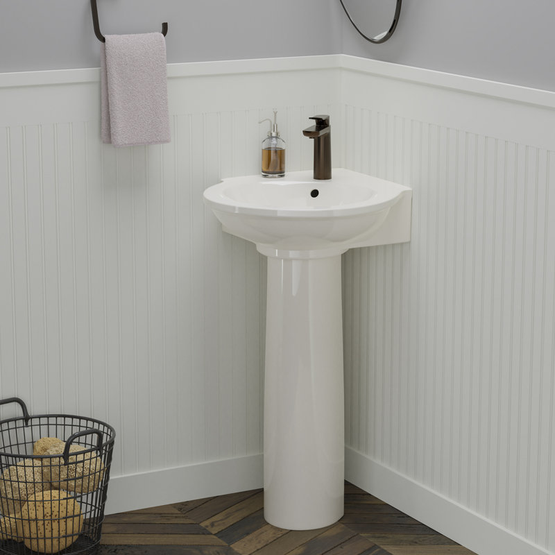 Barclay Evolution Corner 25.25 " Vitreous China Bathroom Sink and Overflow Hole, White, 4" Centers