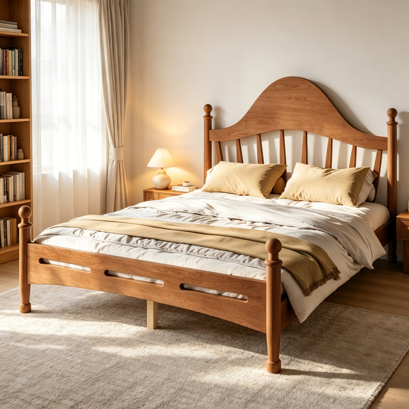 Platform Bed with Chic Headboard, Antique brown