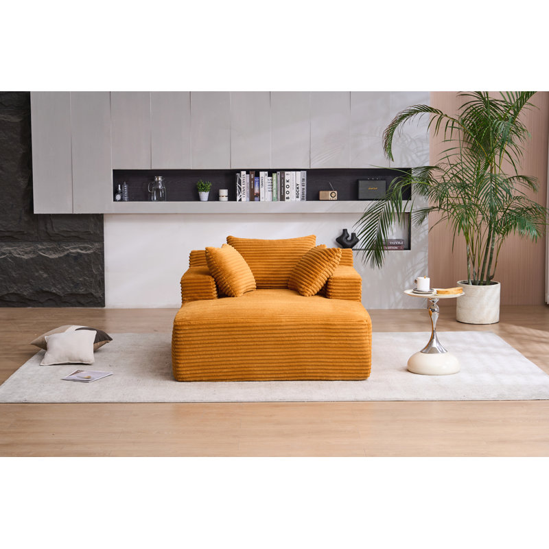 Canapé-lit moderne rembourré à assise profonde en velours côtelé, Orange