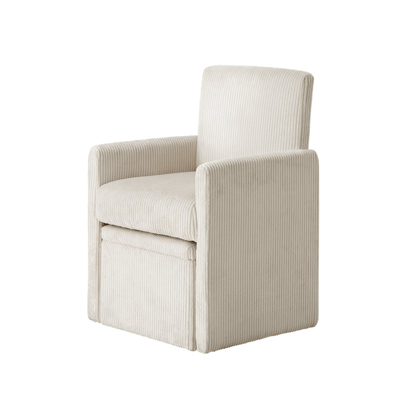 Fauteuil demi-tonneau rembourré avec repose-pieds, Velours côtelé beige