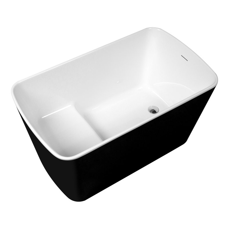 Baignoire de trempage autoportante en acrylique, baignoire de trempage japonaise de forme carrée, conception encastrée avec trop-plein et drain chromés, disponible pour livraison express, noir brillant 23 AMA-49B
