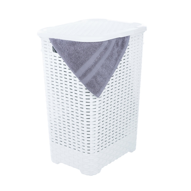 Plastic Laundry Hamper with Handles, White