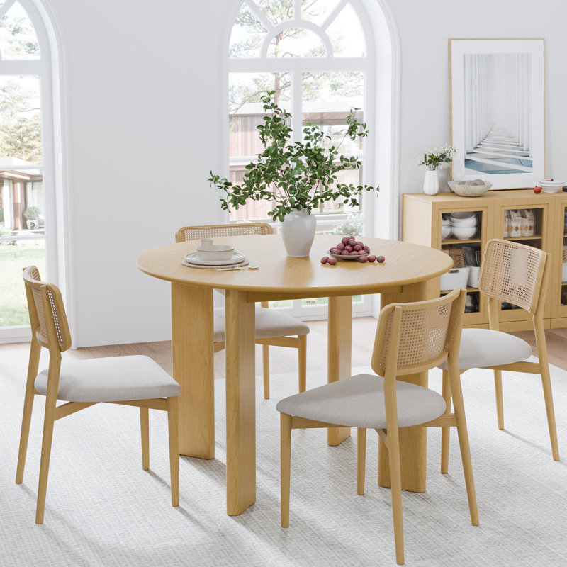 30“H Round Wood Dining Table Kitchen Table with 4 Legs, 30"H x 42"L x 42"W, Natural Wood