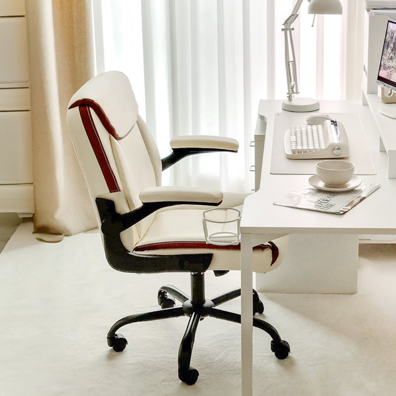 Nakysha Executive PU Leather Office Chair with Swivel Base and Padded Armrests, Ivory