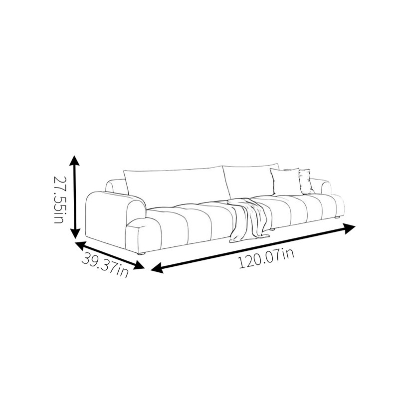 Modern Bean Curd Block Straight Row Sofa, 27.55" H x 120.07" W x 39.37" D, 4