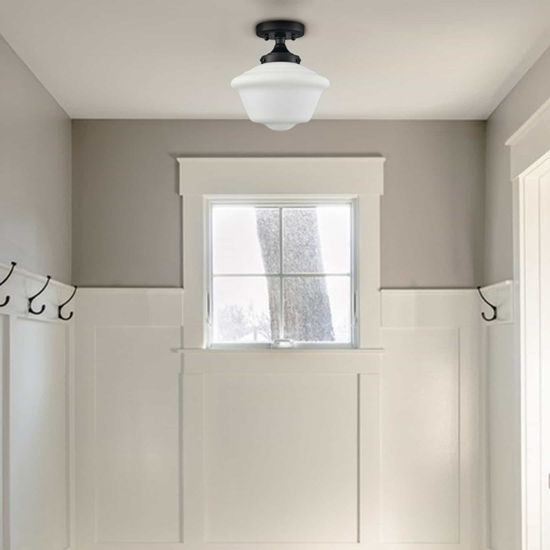 Rhodes Schoolhouse Ceiling Light Fixture With Milk Glass Shade 1-light, Black