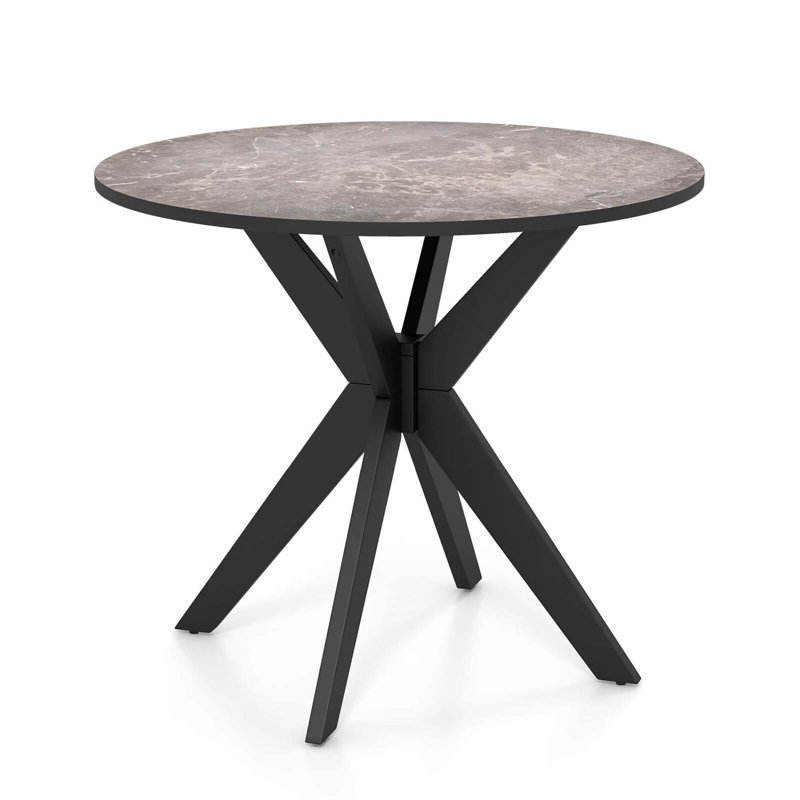 Anisty Round Faux Marble Top Solid Wood Base Dining Table, Black