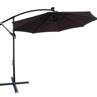 Parasol d'extérieur solaire à DEL de 3 m (10 pi) - Imperméable, 8 baleines robustes, manivelle, base en croix pour jardin, terrasse, piscine et patio avec éclairage intégré.