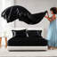 Drap de luxe divisé 7 pièces en satin 100% satin noir, texture douce et lisse, 1 plat, 2 ajustés, 4 taies d'oreiller froissées, doux,