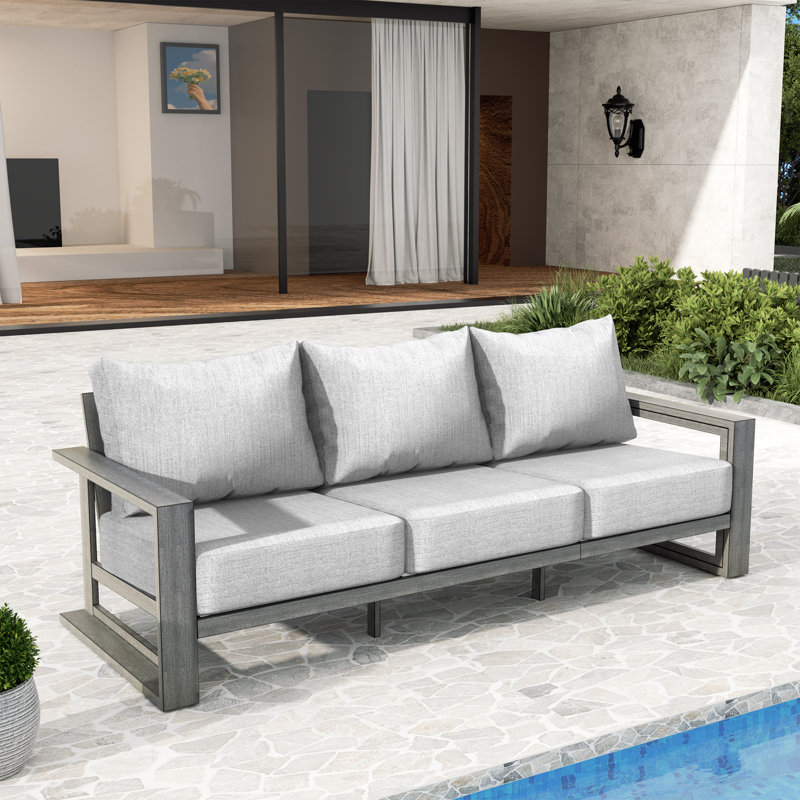 Adden Hand-Painted Aluminum Outdoor Sofa Chair With Gray Cushions, Gray