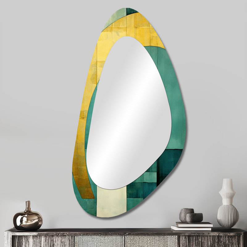 Emerald And Golden Arches I - Abstract Shapes Modern Asymmetrical Decorative Wall Mirror