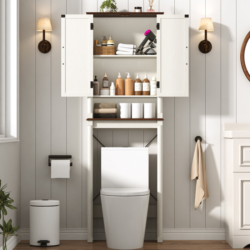 Over The Toilet Storage, Bathroom Storage Cabinet, Farmhouse Bathroom Cabinet With Barn Door And Roman Column Decor