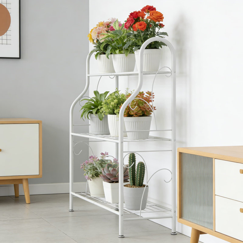 Support pour plante à 3 niveaux en métal pour l'intérieur et l'extérieur, Blanc