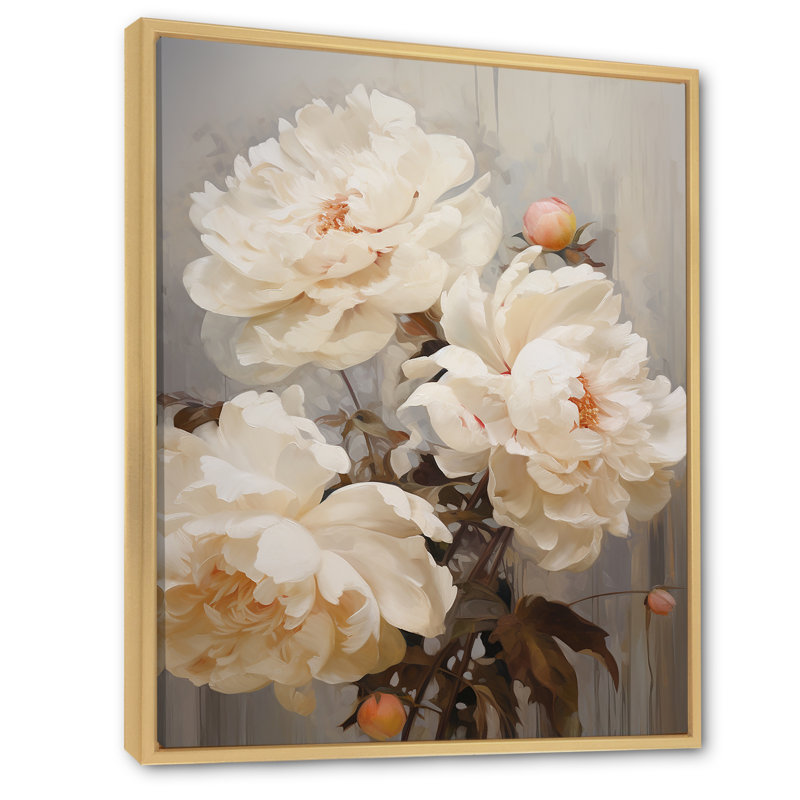 Pivoine parfumée beige IV sur toile, Cadre flottant naturel, H 44 po x l 34 po x P 1,5 po