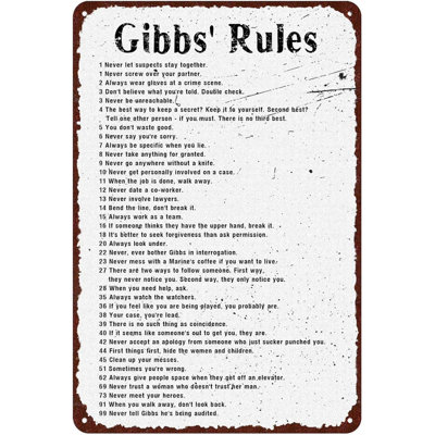 «Retro Decor Tin Signs», «Gibbs 'Rules», pour le garage, le bar, le restaurant, le salon, la chambre à coucher, la cuisine, le café, le bar, 8 po x 12 po