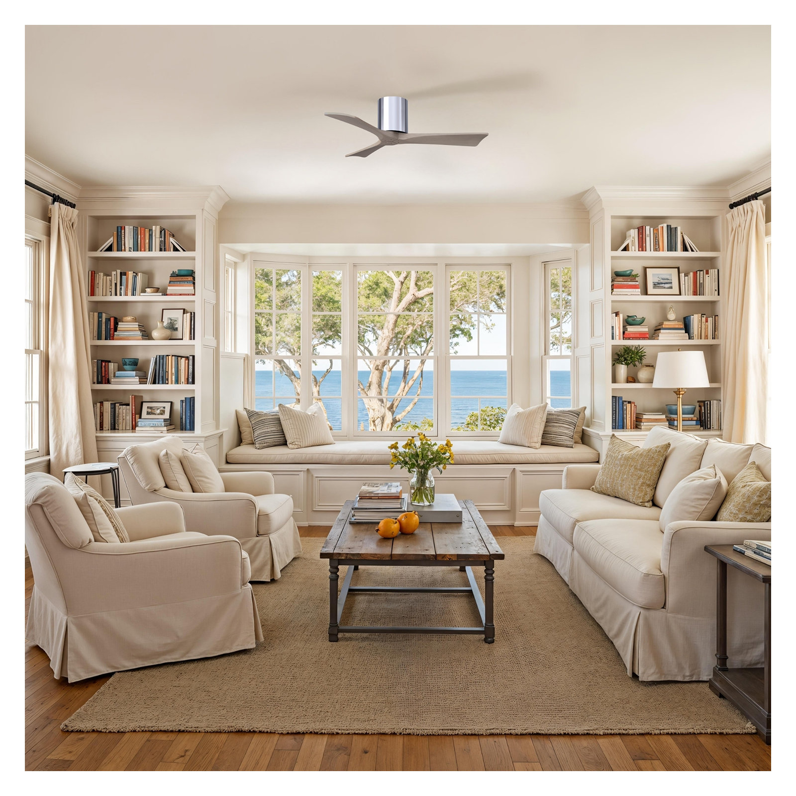 Olivier 3 Blade Ceiling Fan, Polished Chrome, Gray Ash Tone, 42"