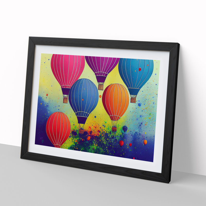 Hot Air Balloons Splashed Vol.4 Abstract - Single Picture Frame Print, Black Framed, 46cm H x 64cm W x 2cm D