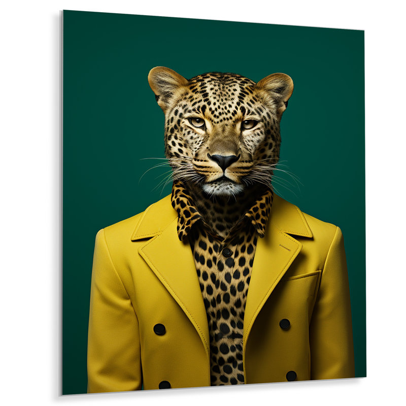 Art mural en métal jaune et vert avec un guépard, H 40 po x l 30 po x P 1,5 po