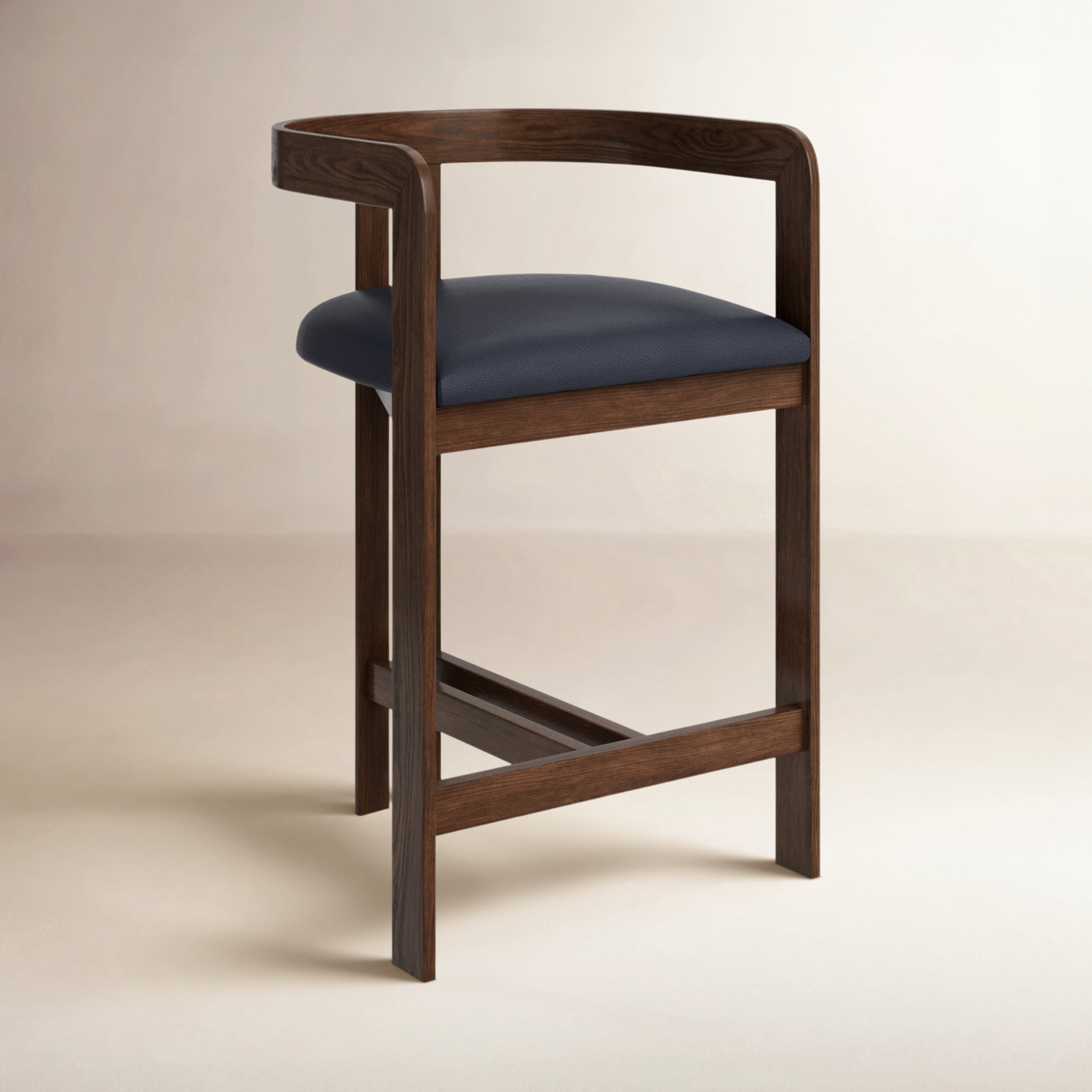 Lulani 26" Bar Stool, Black Faux Leather / Brown Oak Frame