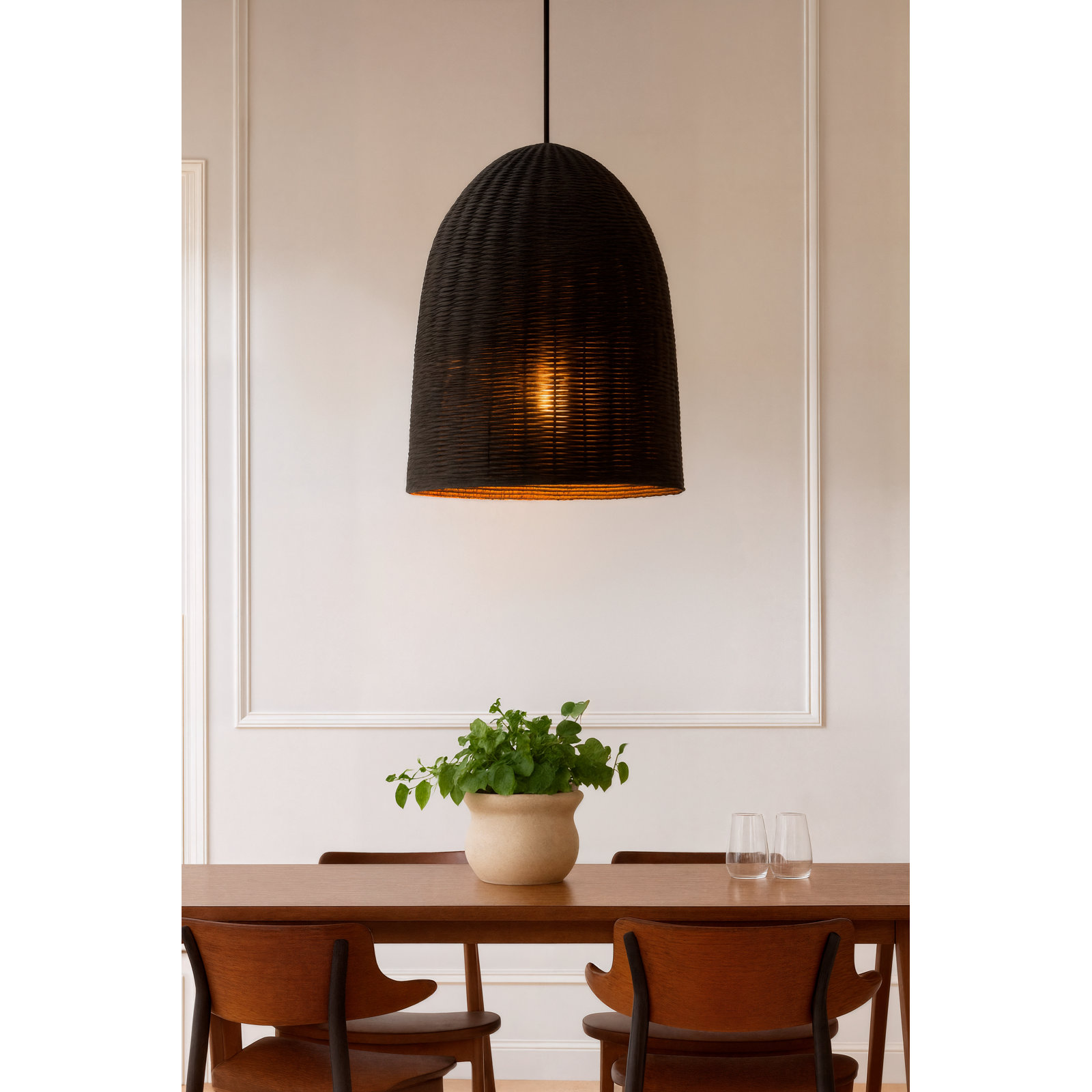 Declo Single Light Rattan Pendant, Black Sand Rattan
