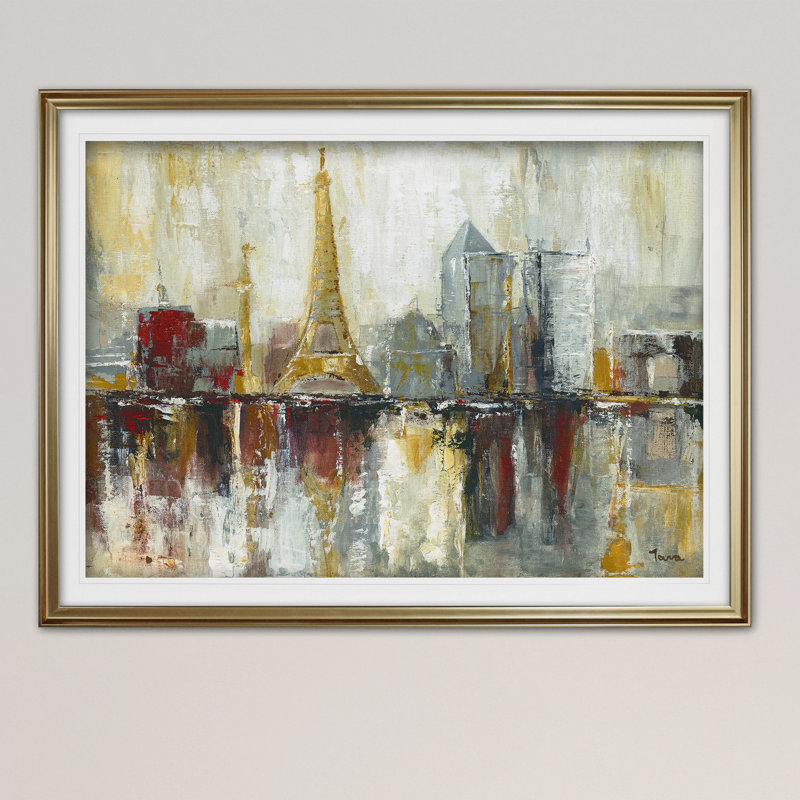 « paris icons », reproduction de peinture à l’acrylique encadrée, H 20 po x l 24 po x P 1,5 po, Or