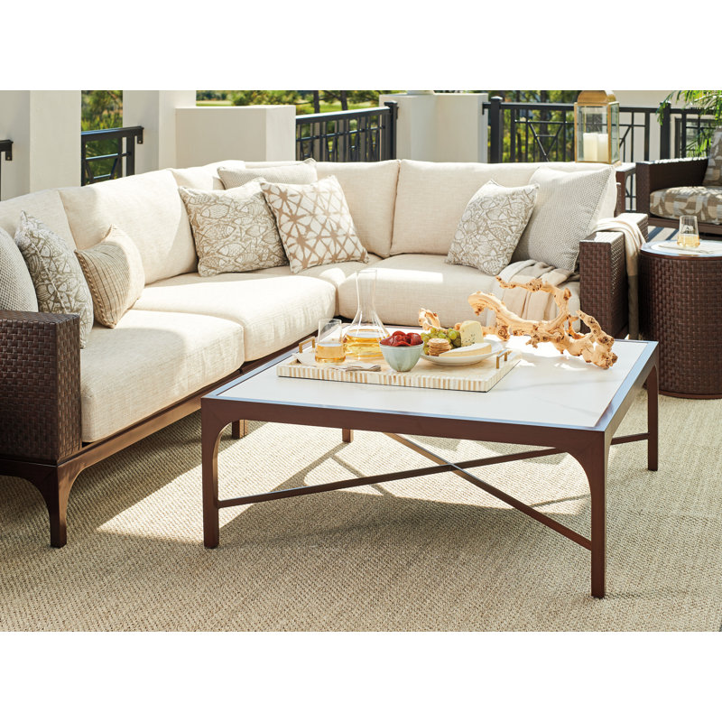 Abaco 42'' English Walnut Look Square Cocktail Table with Sintered Stone Top
