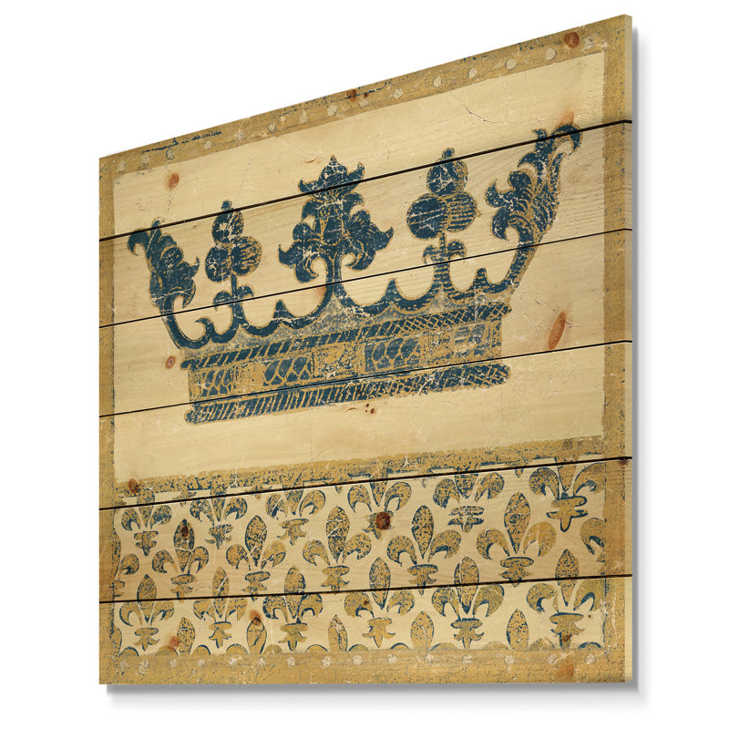 Fleur de Lis - couronne dorée - impression glamour sur bois de pin naturel, H 30 po x l 30 po x P 1,5 po