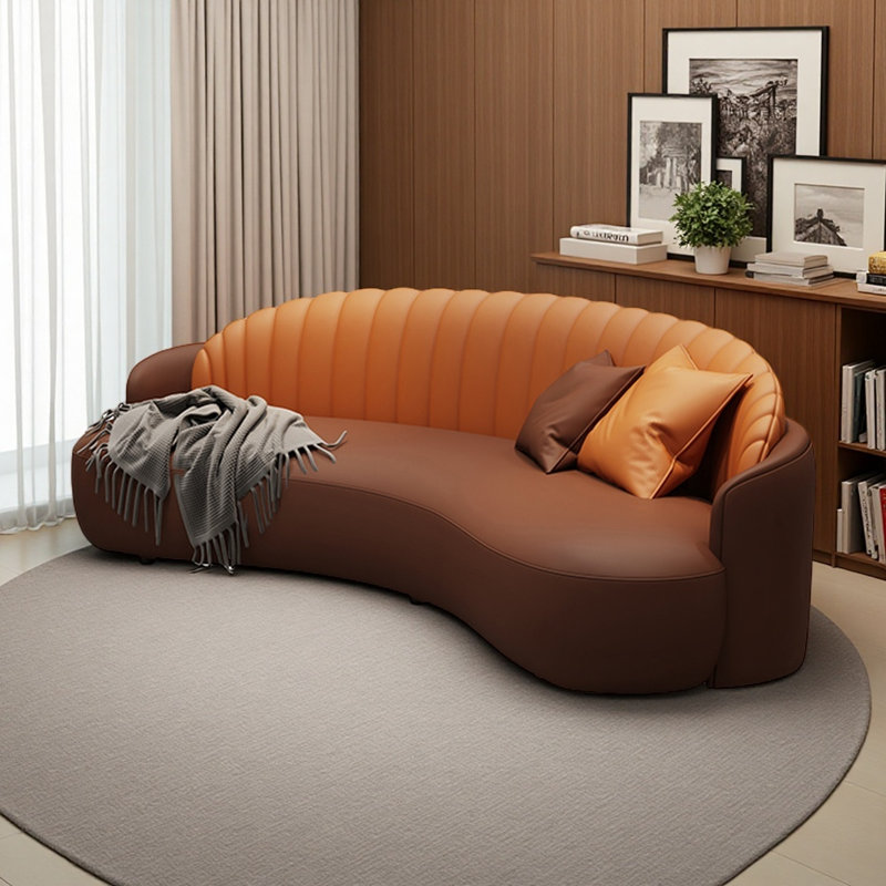 Canapé de salon italien de luxe à lumière minimaliste italienne, Orange/brun