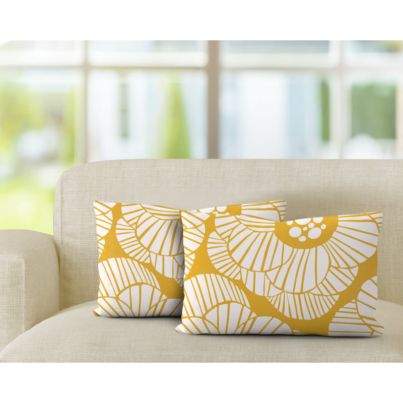 Polyester / Mélange de polyester Housse de coussin rectangulaire intérieure / extérieure lombaire et insert, Jaune