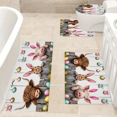 4 Pcs Easter Farm Animals Bath Rug Set