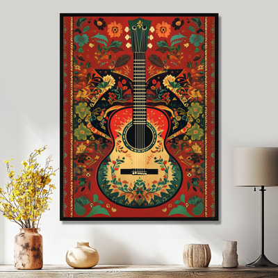 Mariachi Guitar in Folk Color I - Fiesta Gallery Wrapped Canvas