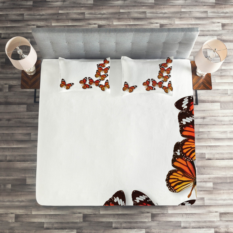 White Quilted Queen Bedspread Set with Butterfly Design