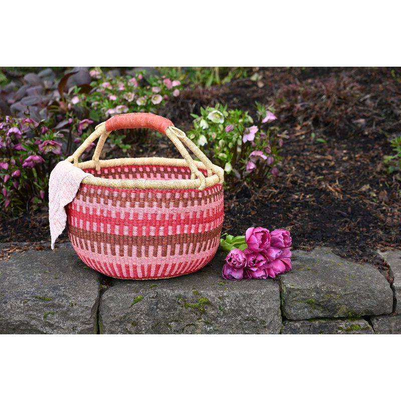 Primrose Patterned Bolga Basket, Red/Pink