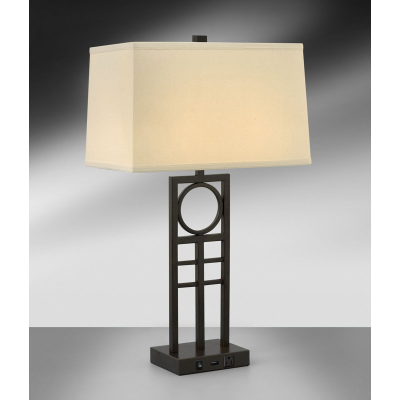 Lampe de table en bronze martelé 29 po avec prise USB et prise